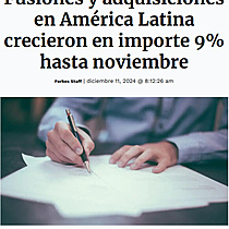 Fusiones y adquisiciones en Amrica Latina crecieron en importe 9% hasta noviembre